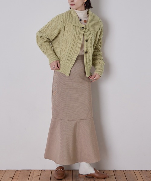 Fashion Letter カーディガン ケーブルニットセーラーカラー