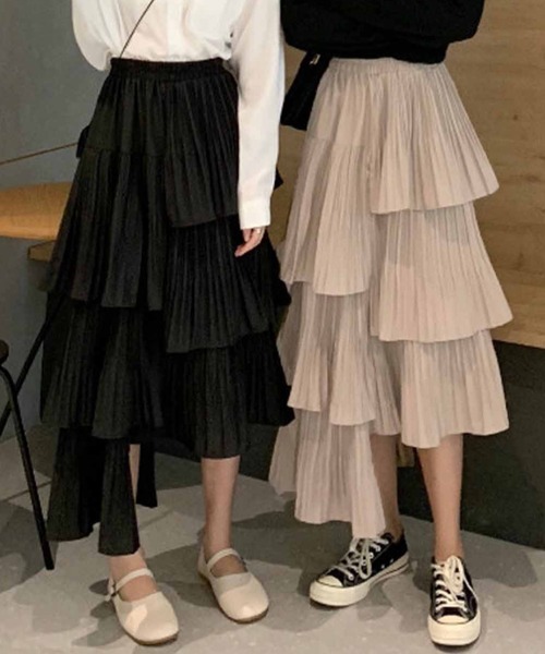 deux amour スカート ランダムプリーツ3段ティアードスカート