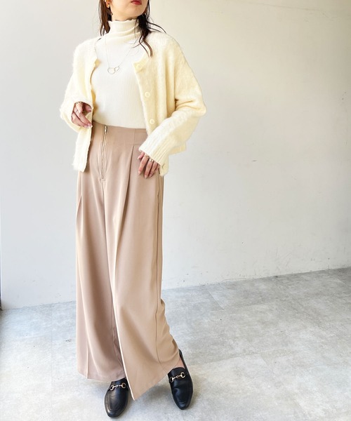 GeeRA スラックス パンツ ハイウエストジップワイドパンツ