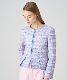 【新品】アナイ　ツイードノーカラージャケット　ぺプラム　日本製　XS 新品】アナイ ツイードノーカラージャケット ぺプラム 日本製 XS