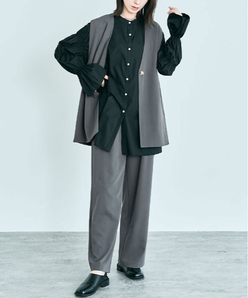 ジャケット ノーカラー ジレベスト デザインジレ フリル Aライン ベスト ジレ ノーカラー ジャケット レディース : ZOZOTOWN