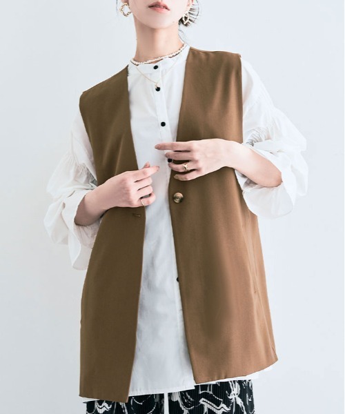 ジャケット ノーカラー ジレベスト デザインジレ フリル Aライン ベスト ジレ ノーカラー ジャケット レディース : ZOZOTOWN