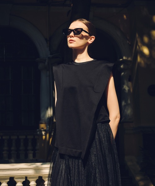tシャツ Sophisticated Block-structure Sleeveless T-shirt / ノースリーブTシャツ レディース