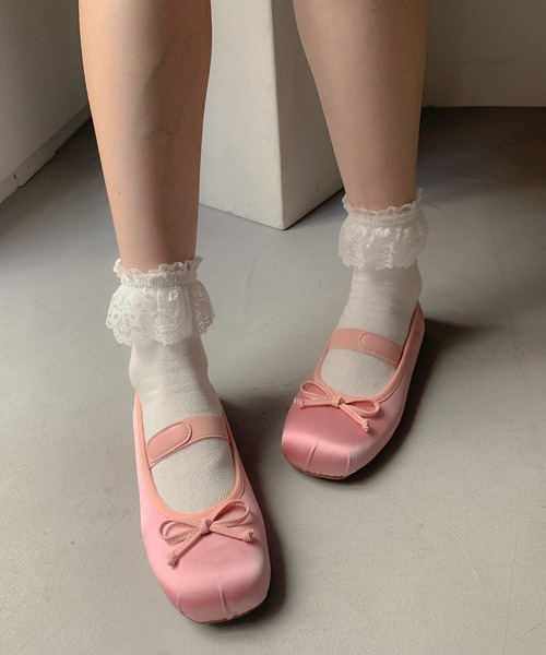 ピンクバレエシューズ リボン付き 24.5(39.5) パンプス 歩きやすい リボン バレエシューズ : ZOZOTOWN Yahoo!店