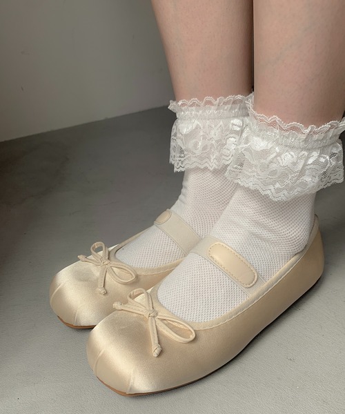 アイボリー リボン付きバレエシューズ 低ヒール バレエシューズ パンプス リボン : ZOZOTOWN Yahoo!店 - 通販