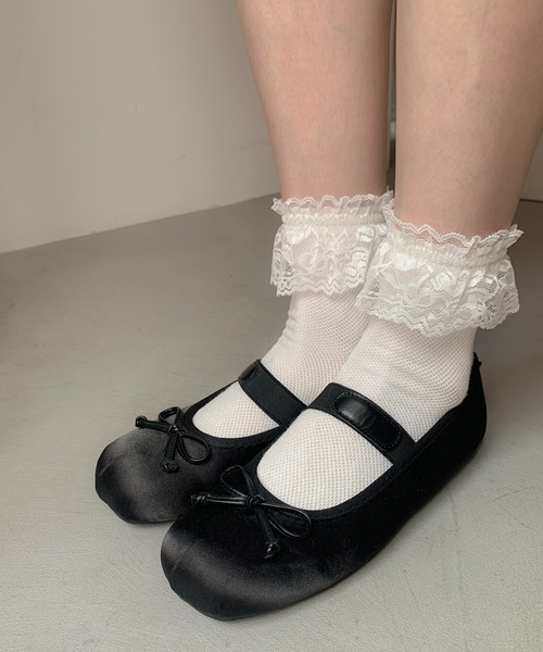 アイボリー リボン付きバレエシューズ 低ヒール バレエシューズ パンプス リボン : ZOZOTOWN Yahoo!店 - 通販