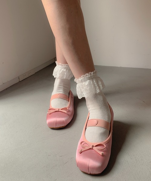 アイボリー リボン付きバレエシューズ 低ヒール バレエシューズ パンプス リボン : ZOZOTOWN Yahoo!店 - 通販