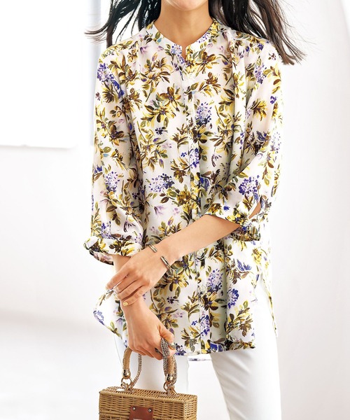 チュニック 涼感やわらか袖リボンシャツチュニック レディース  