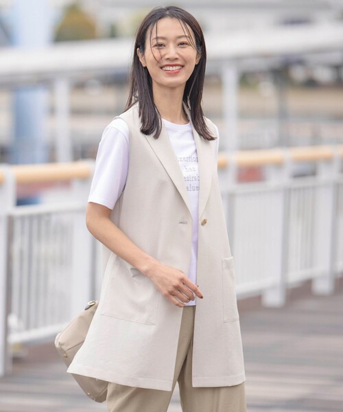 ベスト ジレ 「洗える」ボイルドワッシャー ジレ レディース