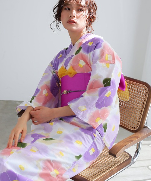 レディース　浴衣　兵児帯　紫陽花 yulie 浴衣 大人浴衣2点セット洗える 帯 兵児帯 女性 黒 選べる シック