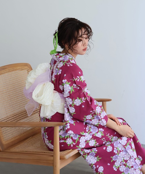 Yulie 大人浴衣2点セット洗える ピンク yulie 浴衣 大人浴衣2点セット洗える 帯 兵児帯 女性 黒 選べる シック