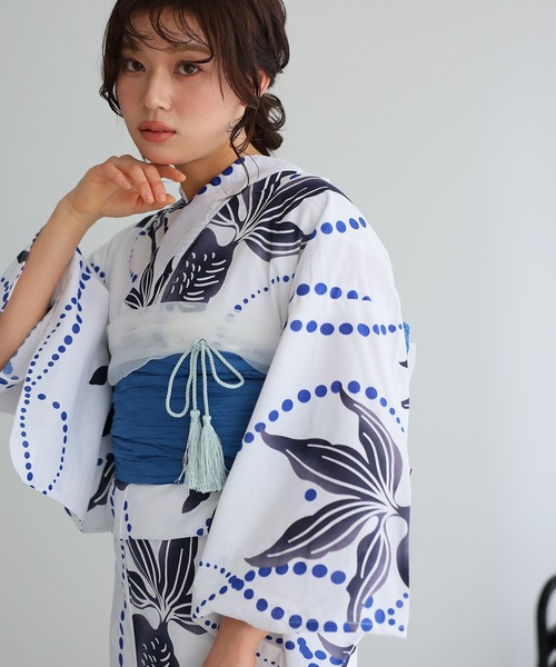 yulie 浴衣 大人浴衣2点セット洗える 帯 兵児帯 女性 黒 選べる