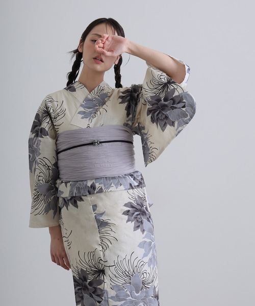 yulie 浴衣 大人浴衣2点セット洗える 帯 兵児帯 女性 黒 選べる シック