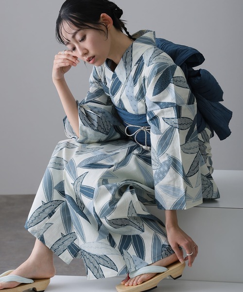 yulie 浴衣 大人浴衣2点セット洗える 帯 兵児帯 女性 黒 選べる シック