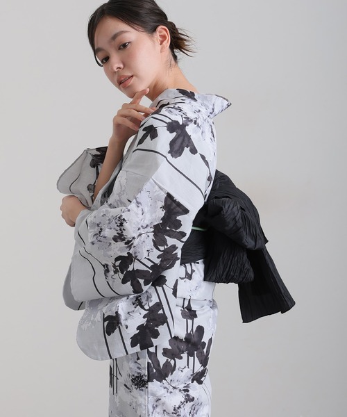 yulie 浴衣 大人浴衣2点セット洗える 帯 兵児帯 女性 黒 選べる シック