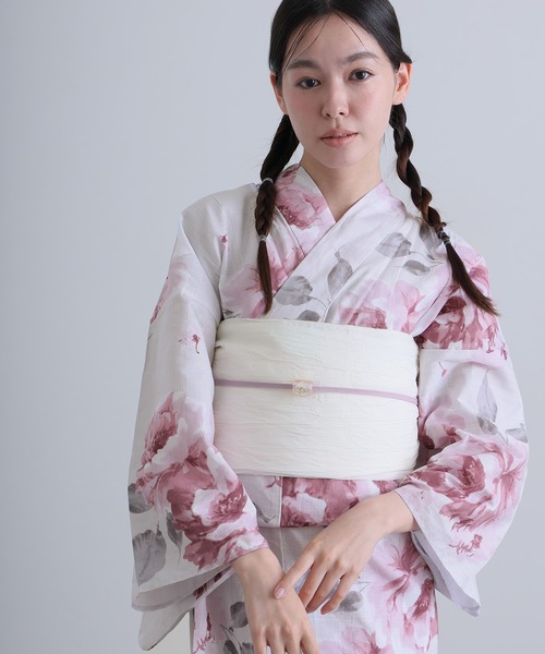yulie 浴衣 大人浴衣2点セット洗える 帯 兵児帯 女性 黒 選べる シック