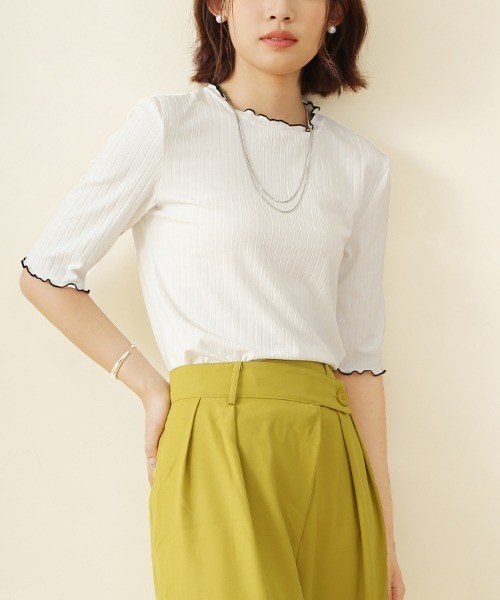 tシャツ 五分袖リブニットトップス レディース : ZOZOTOWN Yahoo!店