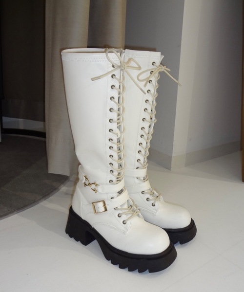 ブーツ lace up buckle long boots / レースアップロングブーツ
