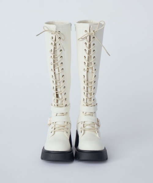 はっすんです ブーツ lace up buckle long boots / レースアップロングブーツ
