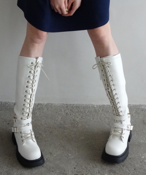 ブーツ lace up buckle long boots / レースアップロングブーツ