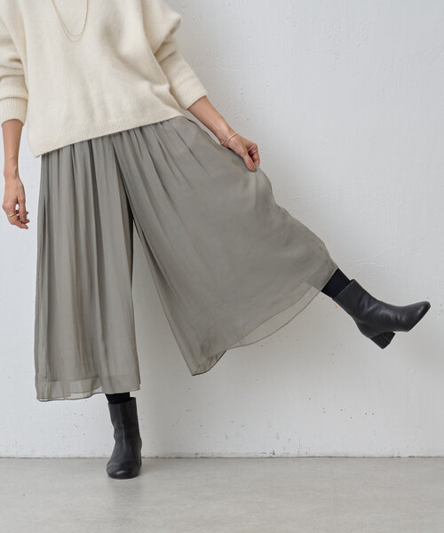 BEARDSLEY シワシフォンギャザーパンツワイドパンツカーキ BEARDSLEY パンツ シワシフォンギャザーパンツ レディース