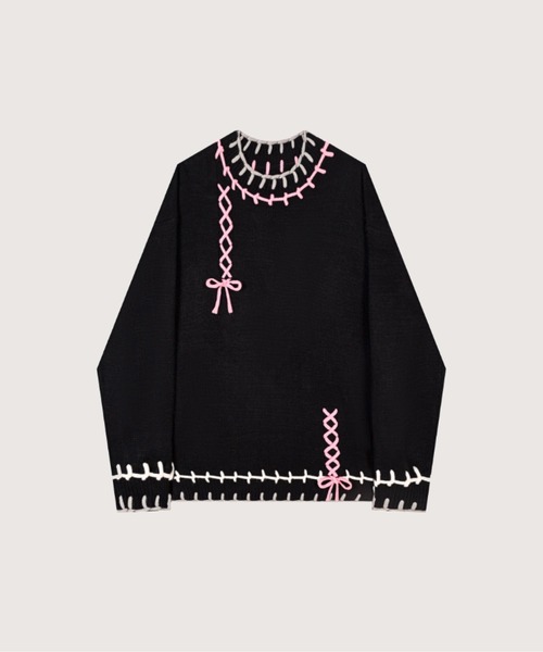 ニット セーター レースアップブロークンニット Lace Up Ribbon Broken Knit レディース
