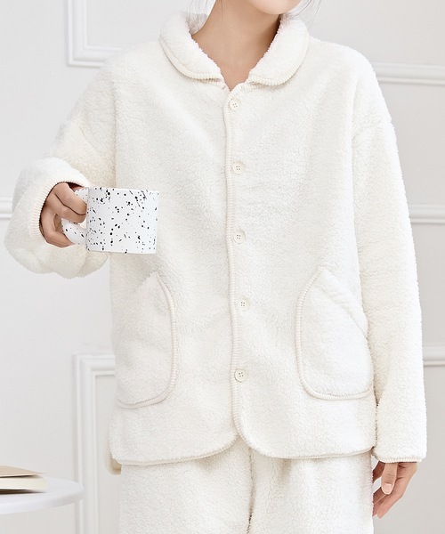 Lace Ladies パジャマ ルームウェア フロントボタン パイピング