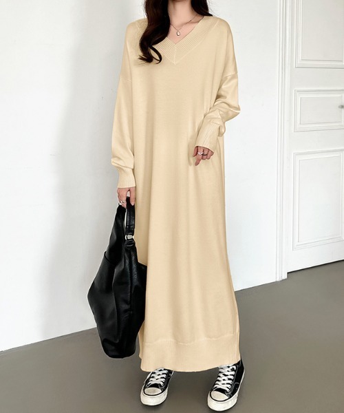 COCOMOMO ワンピース ロング・マキシ選べる2丈 ゆるニットワンピース V