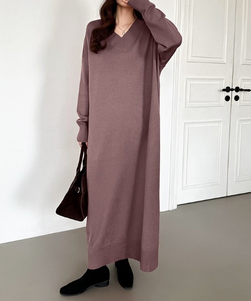 COCOMOMO ワンピース ロング・マキシ選べる2丈 ゆるニットワンピース V