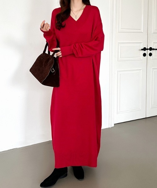 COCOMOMO ワンピース ロング・マキシ選べる2丈 ゆるニットワンピース V