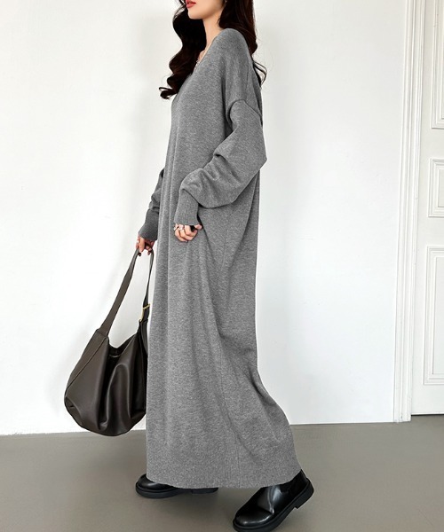 COCOMOMO ワンピース ロング・マキシ選べる2丈 ゆるニットワンピース V