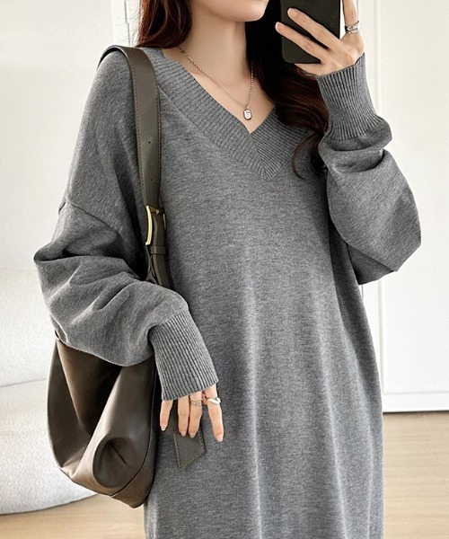 COCOMOMO ワンピース ロング・マキシ選べる2丈 ゆるニットワンピース V