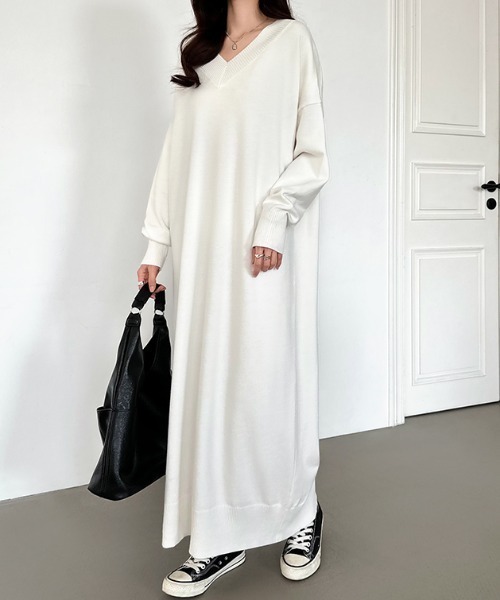 COCOMOMO ワンピース ロング・マキシ選べる2丈 ゆるニットワンピース V