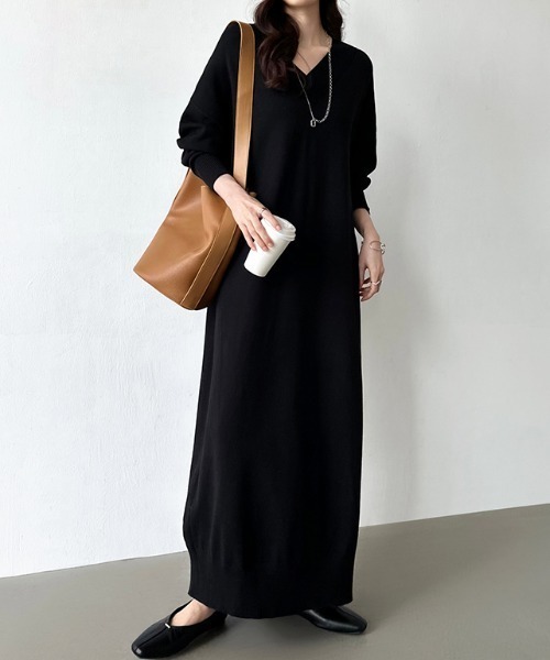 COCOMOMO ワンピース ロング・マキシ選べる2丈 ゆるニットワンピース V