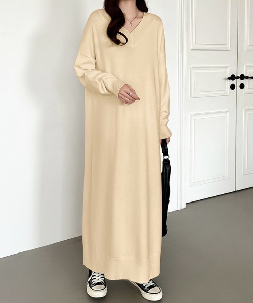 COCOMOMO ワンピース ロング・マキシ選べる2丈 ゆるニットワンピース V