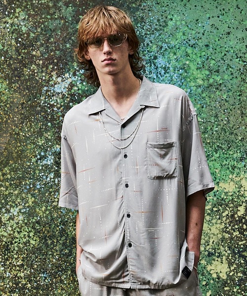 MSML シャツ KASURI CROSS PRINTED OPEN COLLAR SHORT SLEEVE SHIRTS
