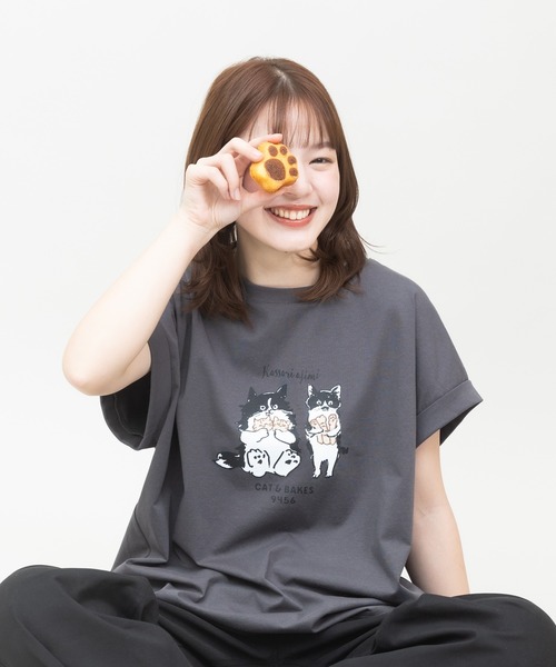 tシャツ 「meeny miny」「CAT＆BAKES 9456」コラボ ”Kossori ajimi” embroideryT レディース meeny miny tシャツ 「meeny miny」「CAT＆BAKES 9456」コラボ