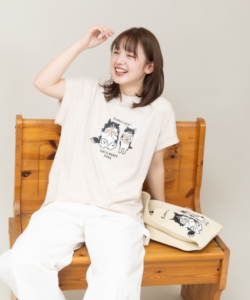 tシャツ 「meeny miny」「CAT＆BAKES 9456」コラボ ”Kossori ajimi” embroideryT レディース meeny miny tシャツ 「meeny miny」「CAT＆BAKES 9456」コラボ