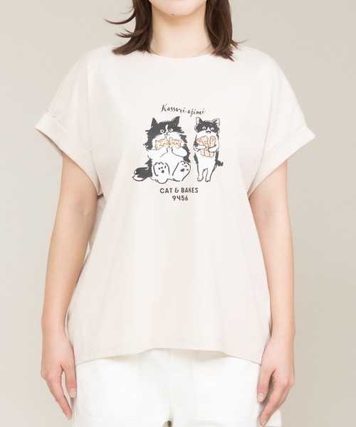 tシャツ 「meeny miny」「CAT＆BAKES 9456」コラボ ”Kossori ajimi” embroideryT レディース meeny miny tシャツ 「meeny miny」「CAT＆BAKES 9456」コラボ
