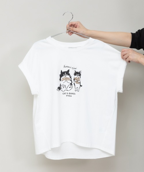 tシャツ 「meeny miny」「CAT＆BAKES 9456」コラボ ”Kossori ajimi” embroideryT レディース meeny miny tシャツ 「meeny miny」「CAT＆BAKES 9456」コラボ