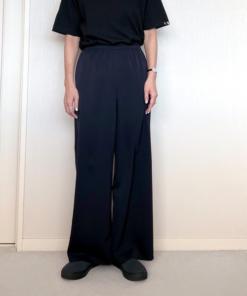 ワイドパンツ スラックス パンツ ビハインドパンツ レディースの画像