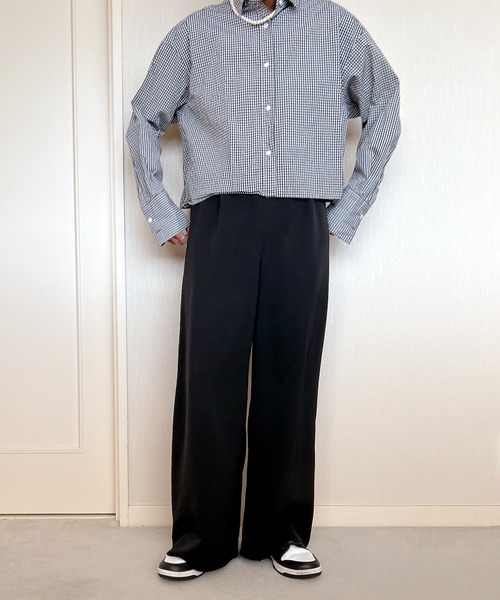 ワイドパンツ スラックス パンツ ビハインドパンツ レディースの画像