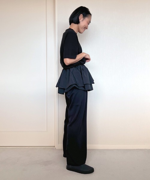 ワイドパンツ スラックス パンツ ビハインドパンツ レディースの画像
