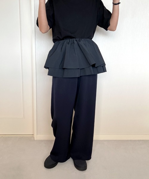 ワイドパンツ スラックス パンツ ビハインドパンツ レディースの画像
