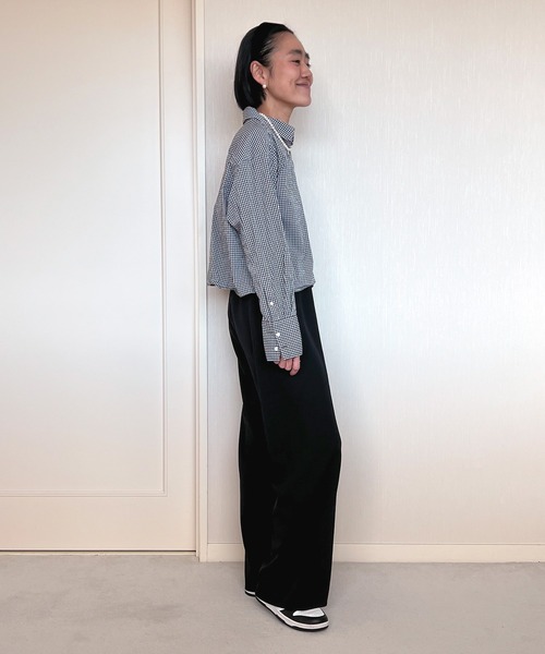 ワイドパンツ スラックス パンツ ビハインドパンツ レディースの画像