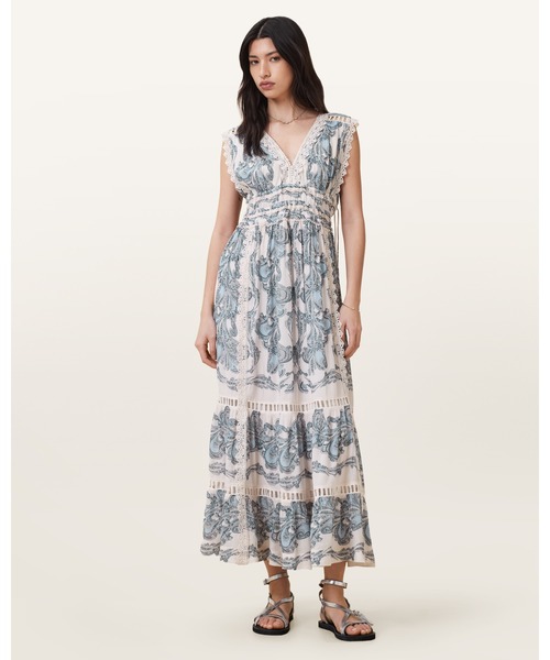 All Saints レースワンピース ALLSAINTS ワンピース XANTHE LACE-TRIMMED MAXI DRESS | レース