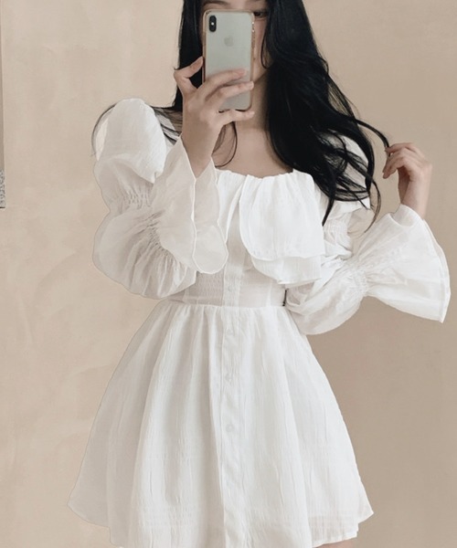 【新品】ベル ヴィンテージ ギャザーフリルデザインシャツミニワンピース Girly Doll ワンピース フリルギャザーミニワンピース