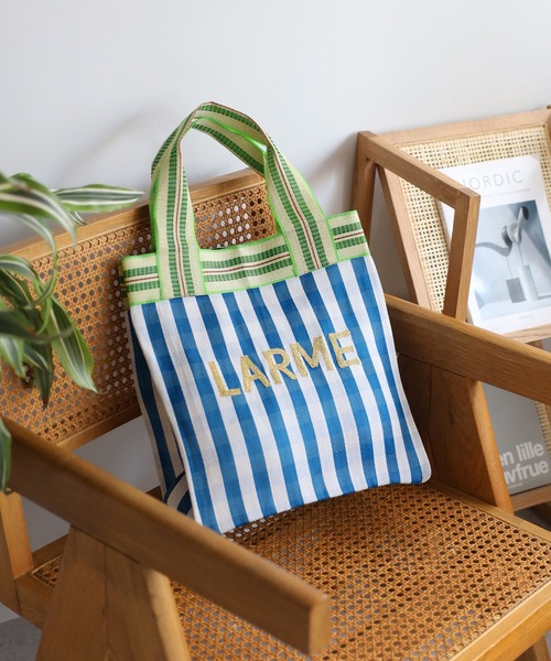 Bonjour Sagan トートバッグ ロゴ刺繍マルチストライプスクエア