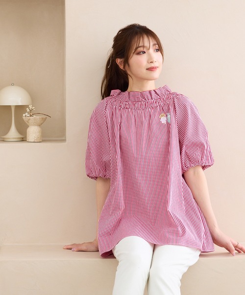 未使用ユキエモン ピンク ストライプ シャツ ブラウス襟