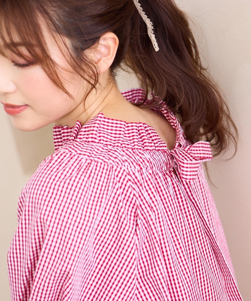 ジョリープッペ Jolly Poupee 【22fabric】ギンガムチェックブラウス （レッド） Jolly Poupee ブラウス シャツ 「22fabric」ギンガムチェック